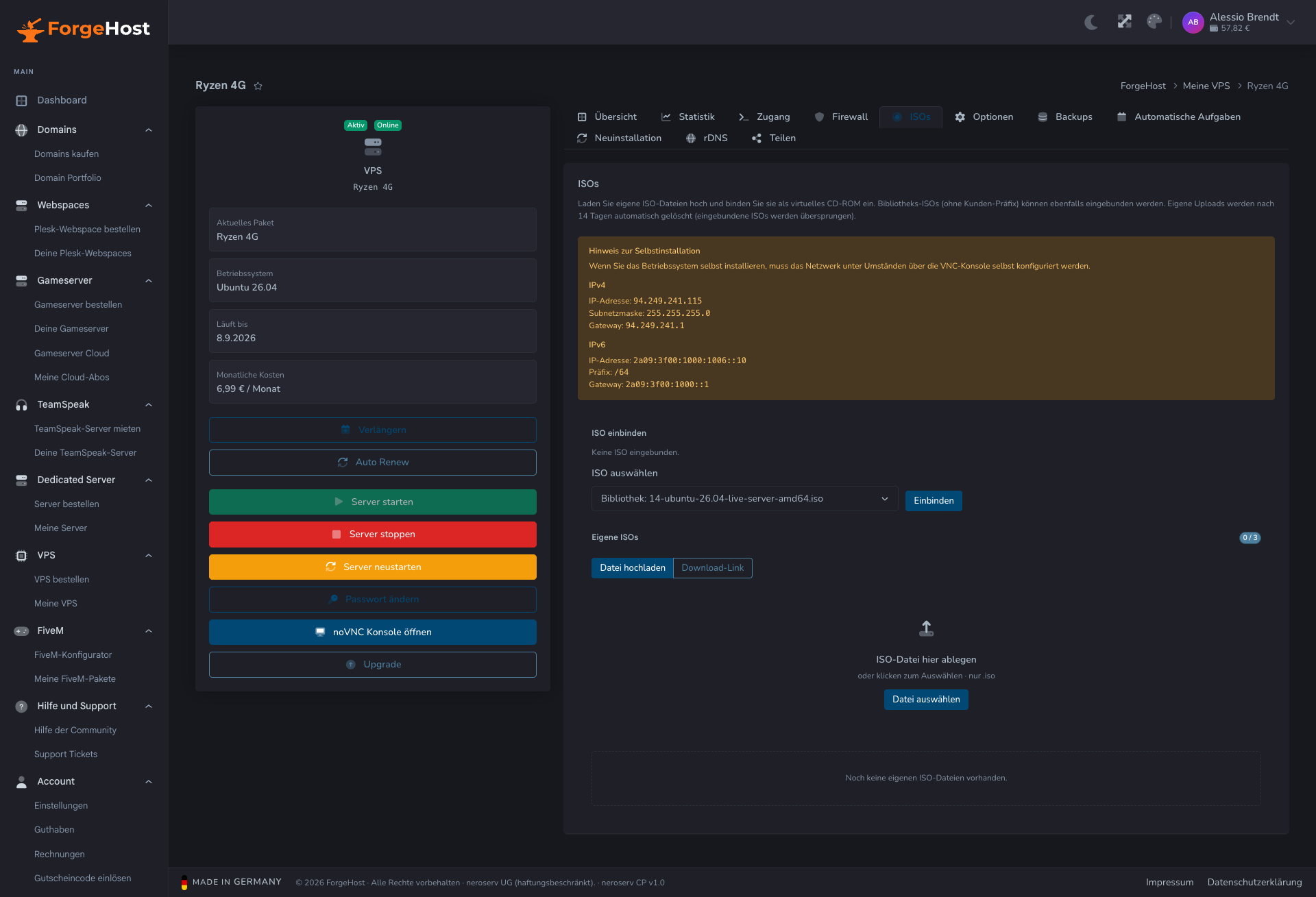 ISO-Verwaltung im ForgeHost Control Panel