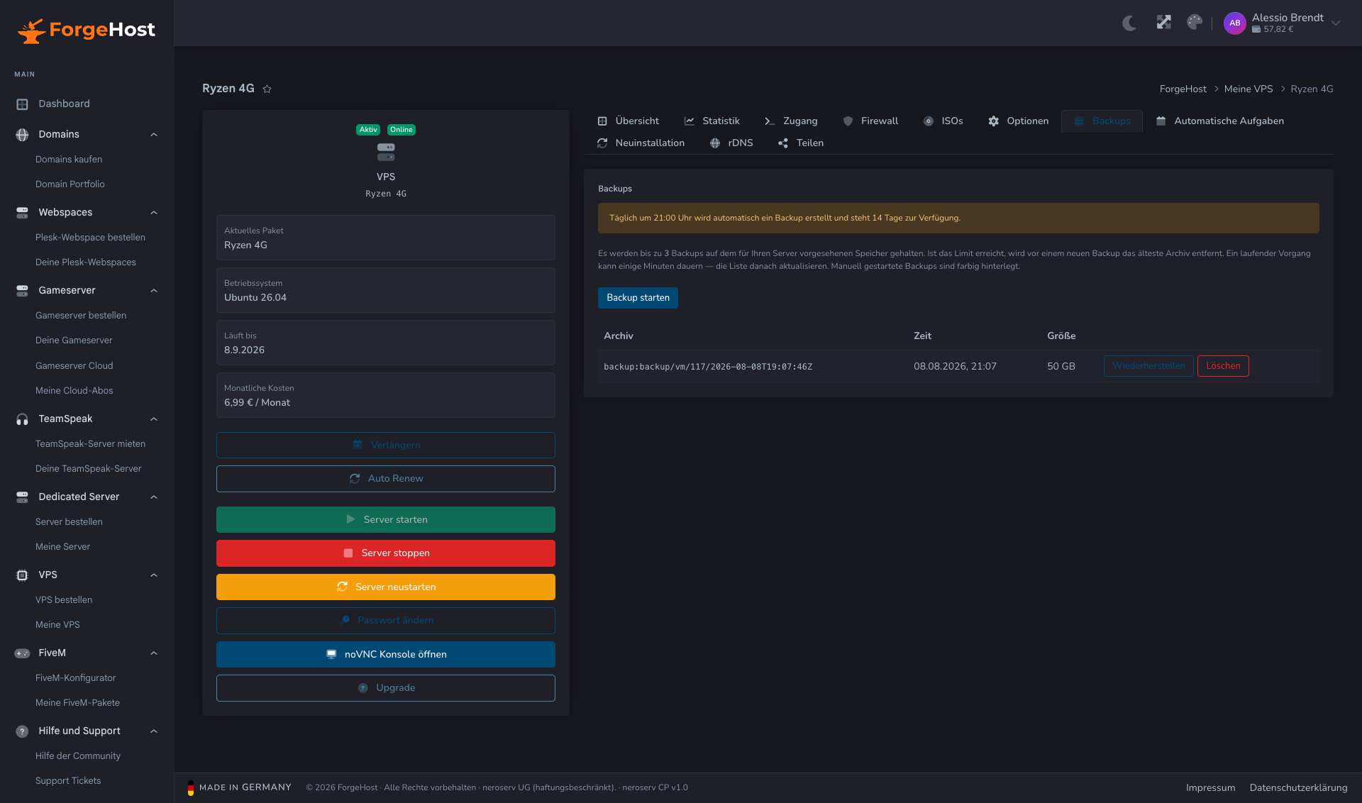 Automatische Backups im ForgeHost Control Panel