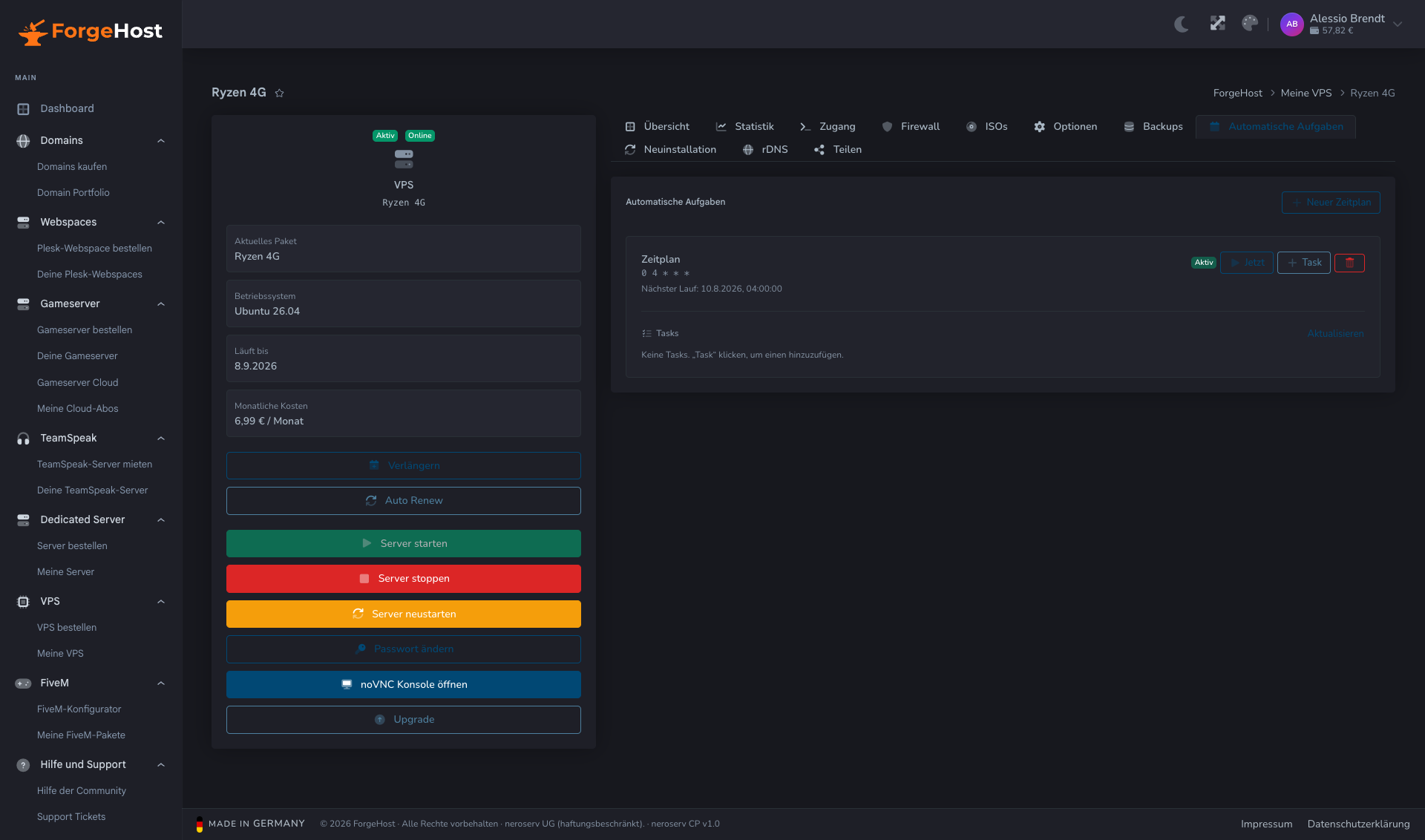 Automatische Aufgaben im ForgeHost Control Panel